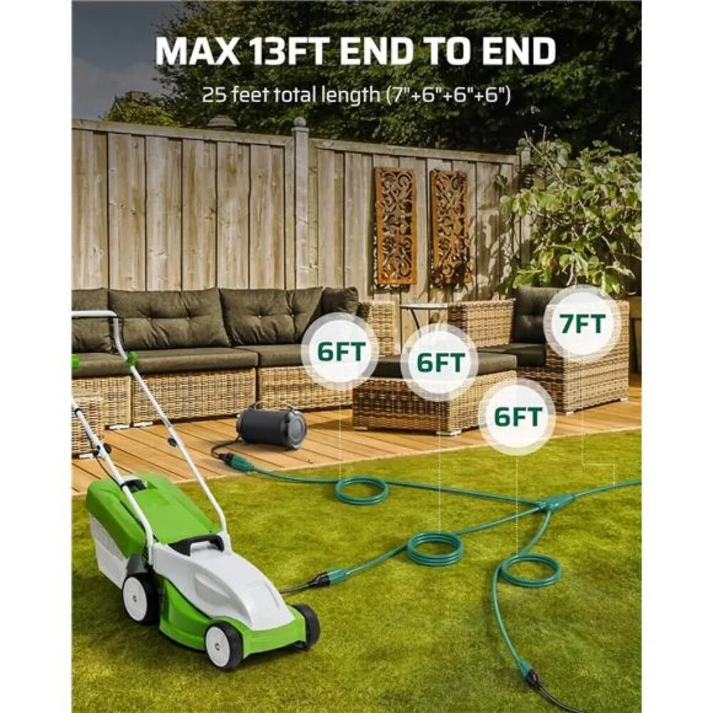 25Ft Halloween Outdoor Extension Cord Multiple Outlets, Evenly Spaced 3 Outlets